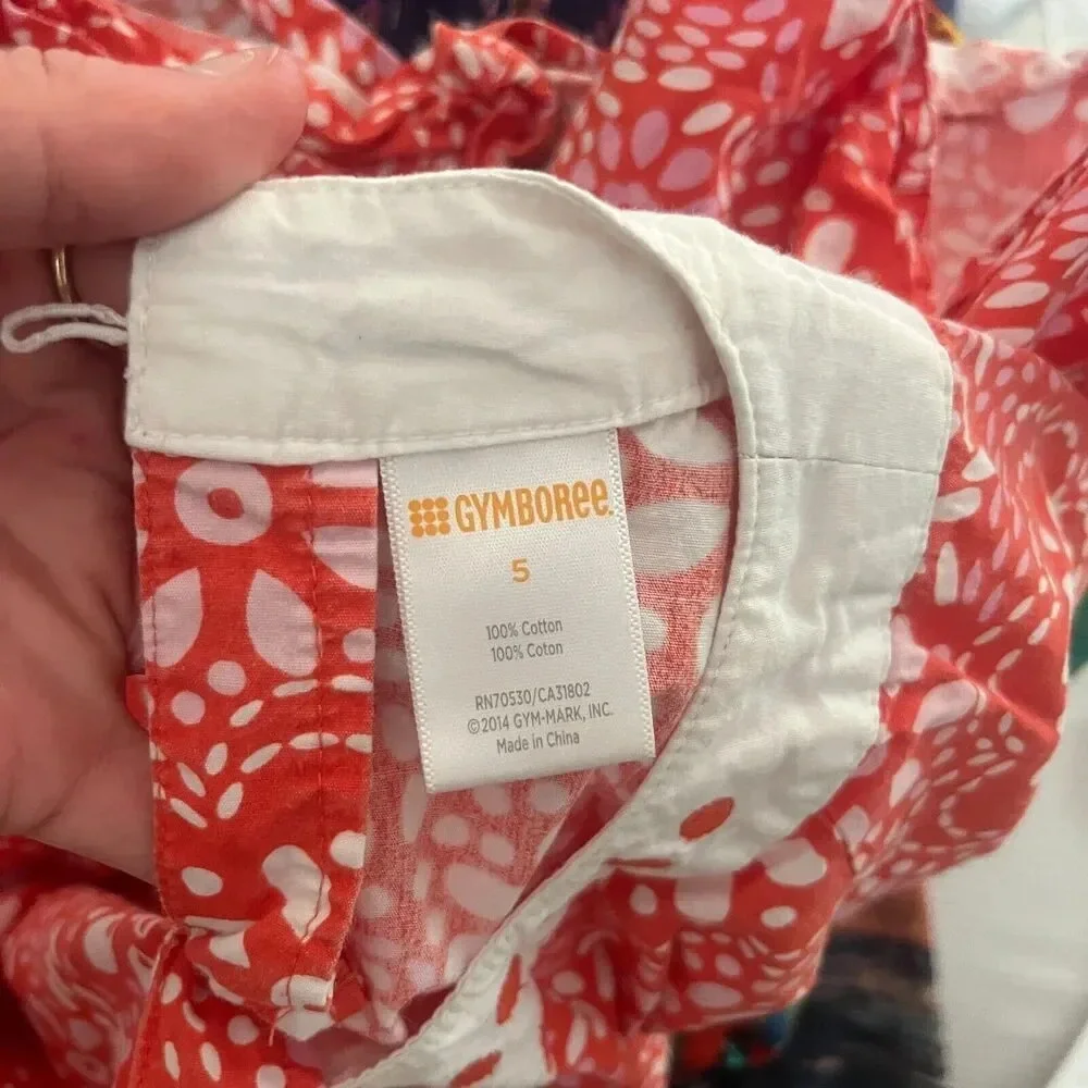 Gymboree Girls Orange Pink Blouse 5 Short Sleeve Dolman Floral Cotton Spring